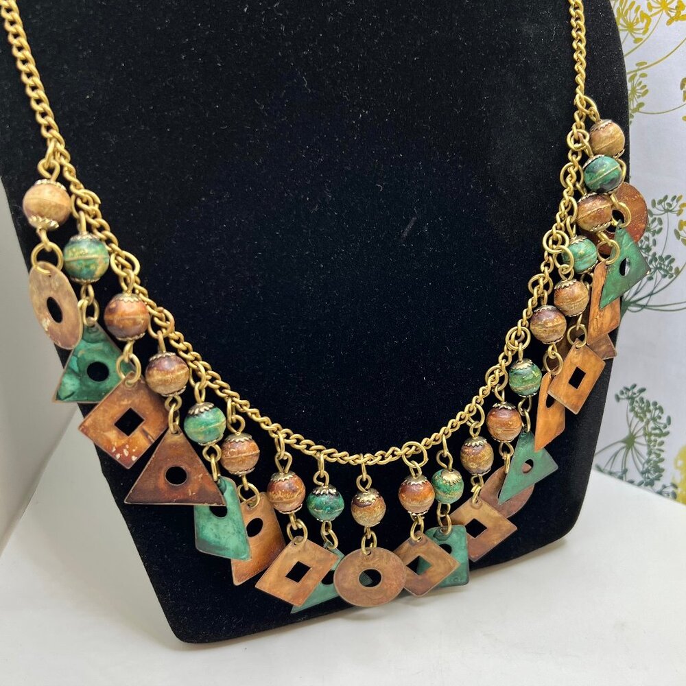 1970's Artisan Brass and Copper Brutalist Necklace